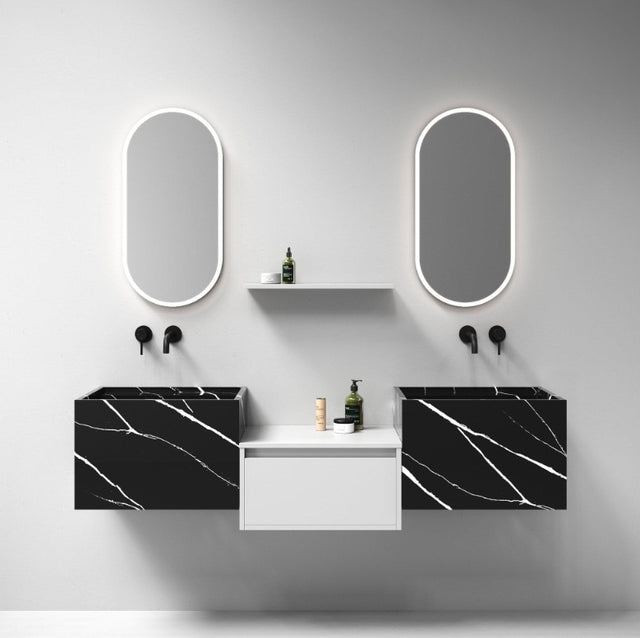 BRAUER Nova wastafel 60 incl. verborgen ophangbeugels met 1 spoelbak en 1 kraangat marmerlook Nero Marquina WT-NO601NM