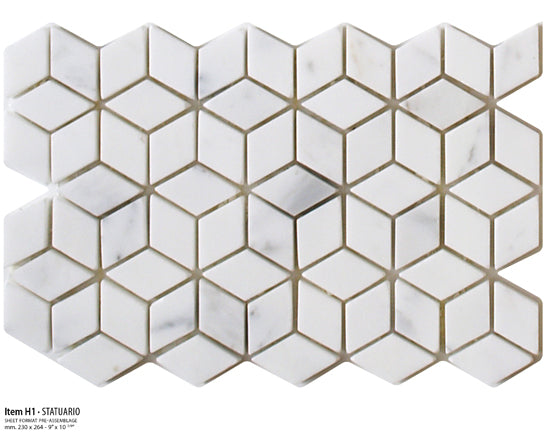 Sicis Stone Marble white and grey 30x30 STATUARIO ITEM H1 10mm moz. afm: 023x040