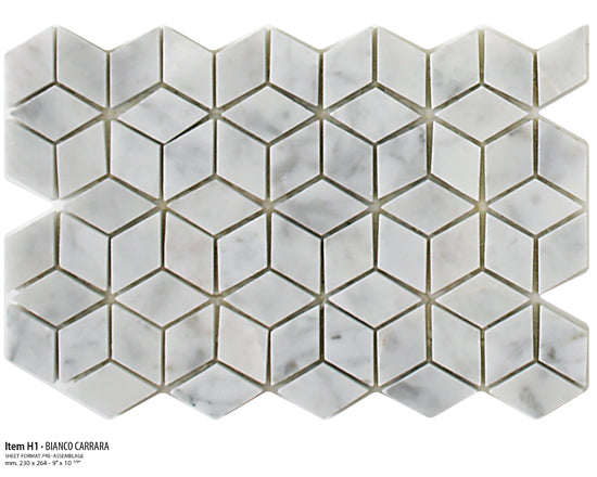 Sicis Stone Marble white and grey 30x30 CARRARA ITEM H1 10mm moz. afm: 023x040