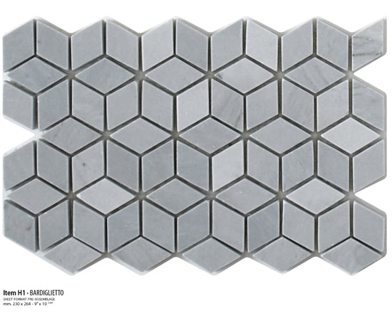 Sicis Stone Marble white and grey 30x30 BARDIGLIETTO ITEM H1 10mm moz. afm: 023x040