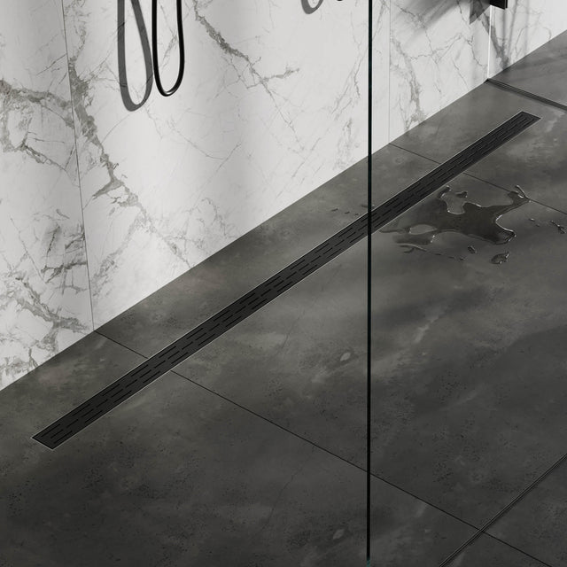 BRAUER Douchegoot met standaard rooster en flens 7 x 200 zwart DR-SRF200S