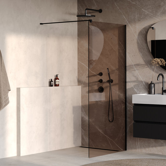 BRAUER Oblivion inloopdouche brons glas 100x200 incl. glascoating mat zwart GS-OBI1B100200MZ