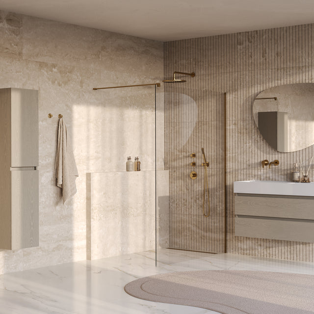 BRAUER Oblivion inloopdouche helder glas 140x200 incl. glascoating PVD goud geborsteld GS-OBI1H140200GG