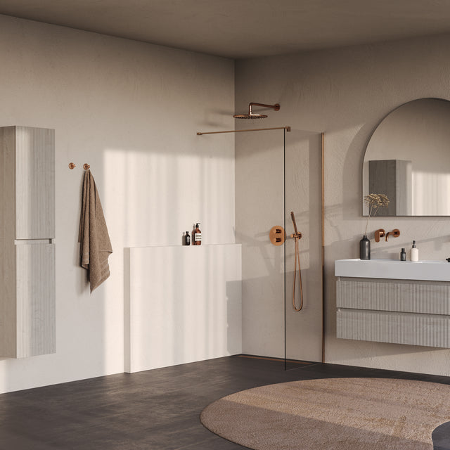 BRAUER Oblivion inloopdouche helder glas 50x200 incl. glascoating PVD koper geborsteld GS-OBI1H50200GK