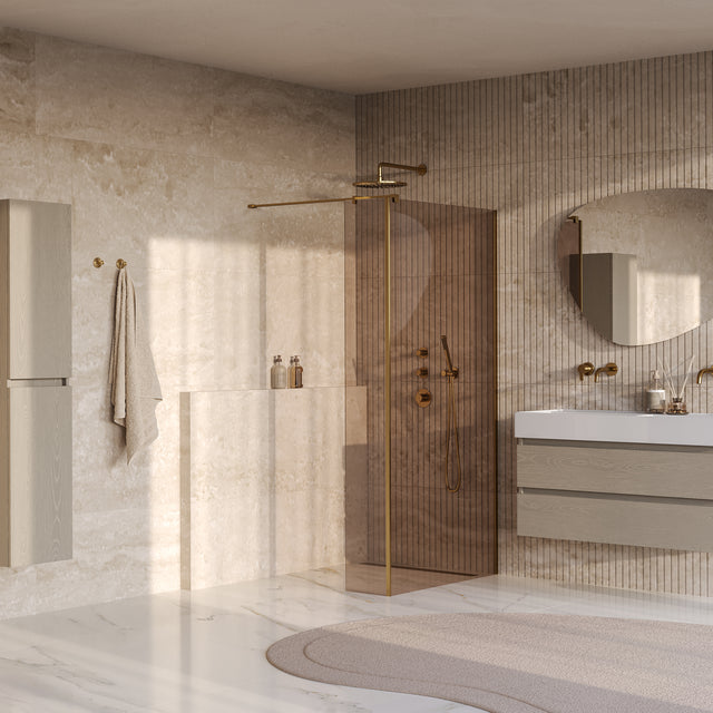 BRAUER Oblivion inloopdouche brons glas 90x200 met zijwand 30 incl. glascoating PVD goud geborsteld GS-OBI2B9030200GG