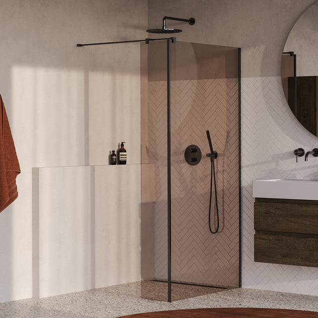BRAUER Oblivion inloopdouche brons glas 90x200 met zijwand 30 incl. glascoating PVD gunmetal geborsteld GS-OBI2B9030200GM