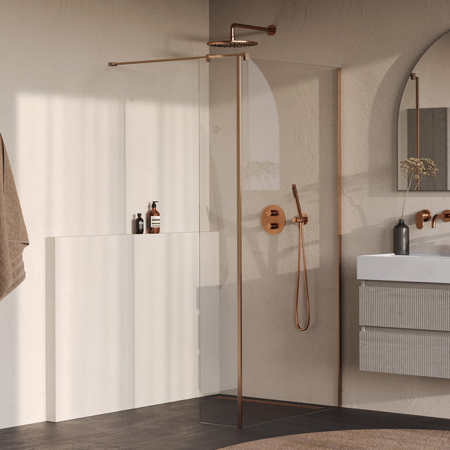 BRAUER Oblivion inloopdouche helder glas 100x200 met zijwand 30 incl. glascoating PVD koper geborsteld GS-OBI2H10030200GK
