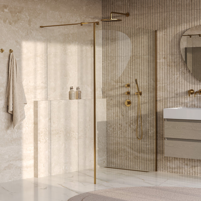 BRAUER Oblivion inloopdouche helder glas 140x200 met zijwand 30 incl. glascoating PVD goud geborsteld GS-OBI2H14030200GG