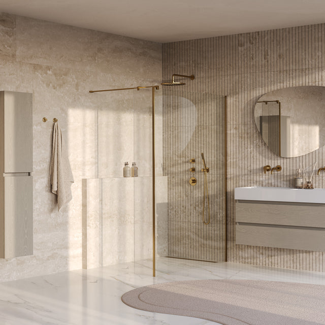 BRAUER Oblivion inloopdouche helder glas 140x200 met zijwand 40 incl. glascoating PVD goud geborsteld GS-OBI2H14040200GG