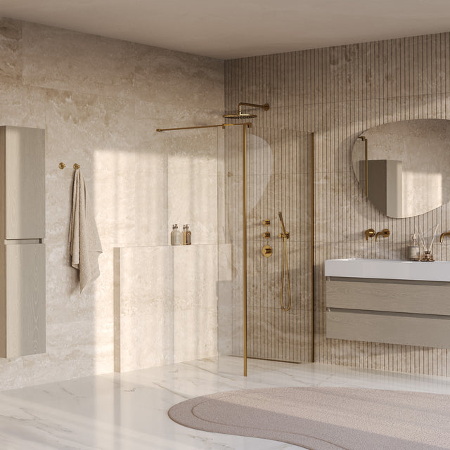 BRAUER Oblivion inloopdouche helder glas 90x200 met zijwand 30 incl. glascoating PVD goud geborsteld GS-OBI2H9030200GG