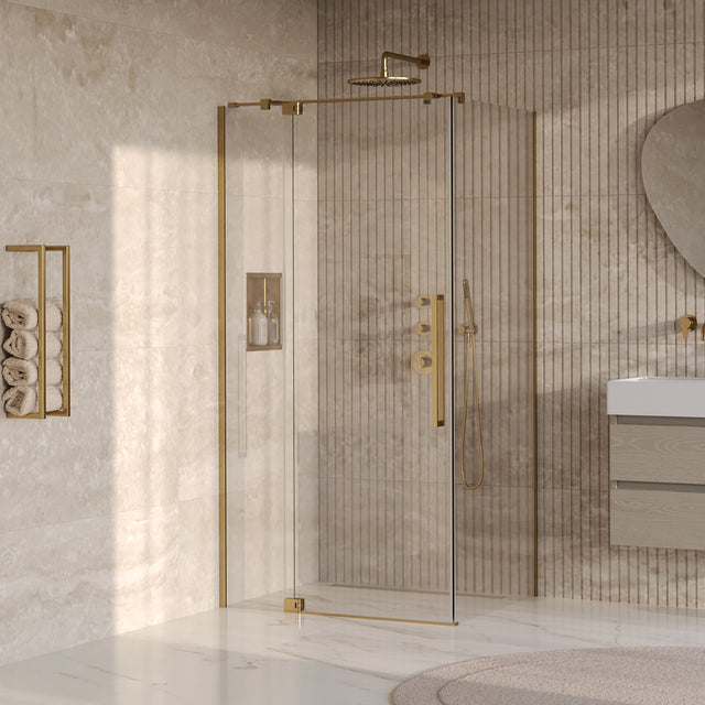 BRAUER Stellar douchecabine met draaideur helder glas 100x100x200 omkeerbaar incl. glascoating PVD goud geborsteld GS-SRC1H100100200GG