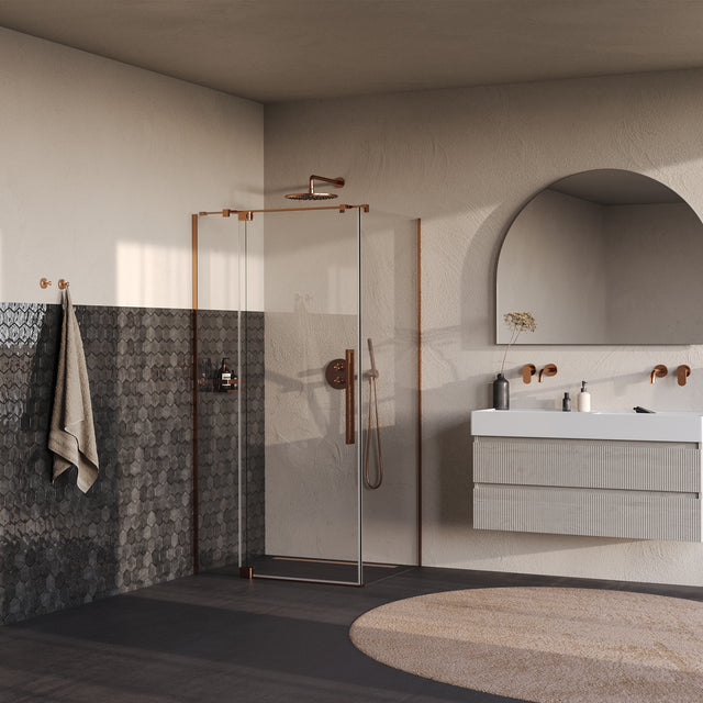 BRAUER Stellar douchecabine met draaideur helder glas 100x80x200 omkeerbaar incl. glascoating PVD koper geborsteld GS-SRC1H10080200GK