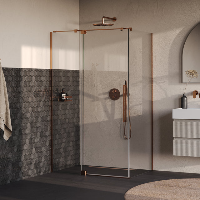 BRAUER Stellar douchecabine met draaideur helder glas 120x100x200 omkeerbaar incl. glascoating PVD koper geborsteld GS-SRC1H120100200GK