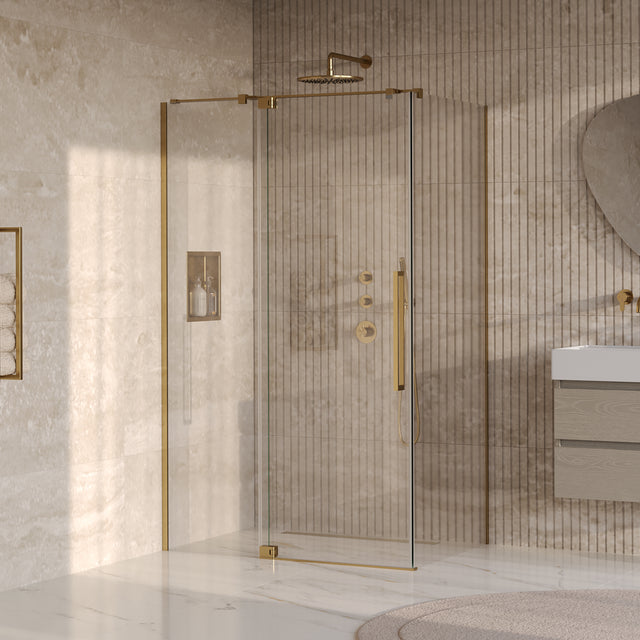BRAUER Stellar douchecabine met draaideur helder glas 120x90x200 omkeerbaar incl. glascoating PVD goud geborsteld GS-SRC1H12090200GG