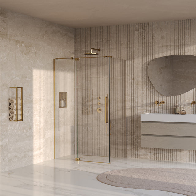 BRAUER Stellar douchecabine met draaideur helder glas 120x90x200 omkeerbaar incl. glascoating PVD goud geborsteld GS-SRC1H12090200GG
