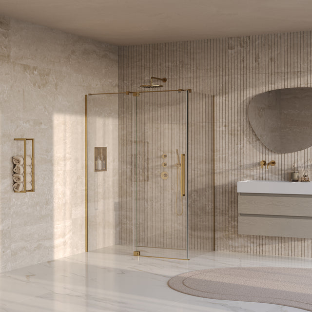 BRAUER Stellar douchecabine met draaideur helder glas 140x100x200 omkeerbaar incl. glascoating PVD goud geborsteld GS-SRC1H140100200GG