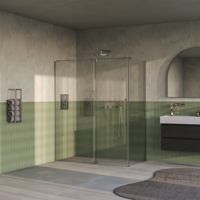 BRAUER Stellar douchecabine met draaideur helder glas 160x100x200 omkeerbaar incl. glascoating PVD RVS-kleurig geborsteld GS-SRC1H160100200NG