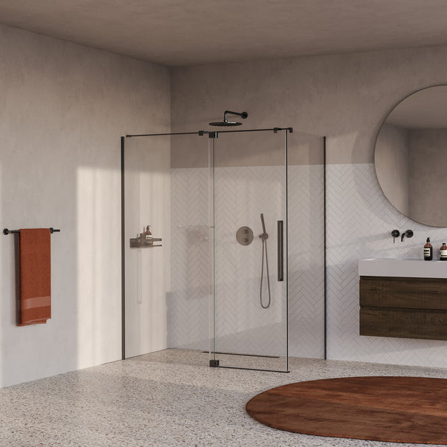 BRAUER Stellar douchecabine met draaideur helder glas 160x80x200 omkeerbaar incl. glascoating PVD gunmetal geborsteld GS-SRC1H16080200GM