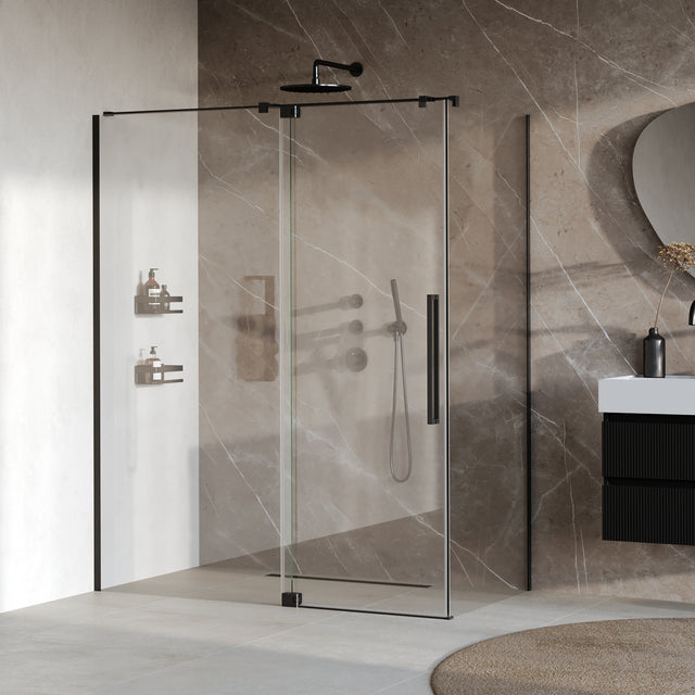 BRAUER Stellar douchecabine met draaideur helder glas 160x80x200 omkeerbaar incl. glascoating mat zwart GS-SRC1H16080200MZ