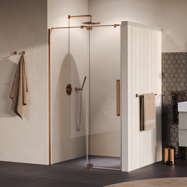 BRAUER Stellar nisdeur 2-delig draaiend helder glas 100x200 omkeerbaar incl. glascoating PVD koper geborsteld GS-SRN1H100200GK