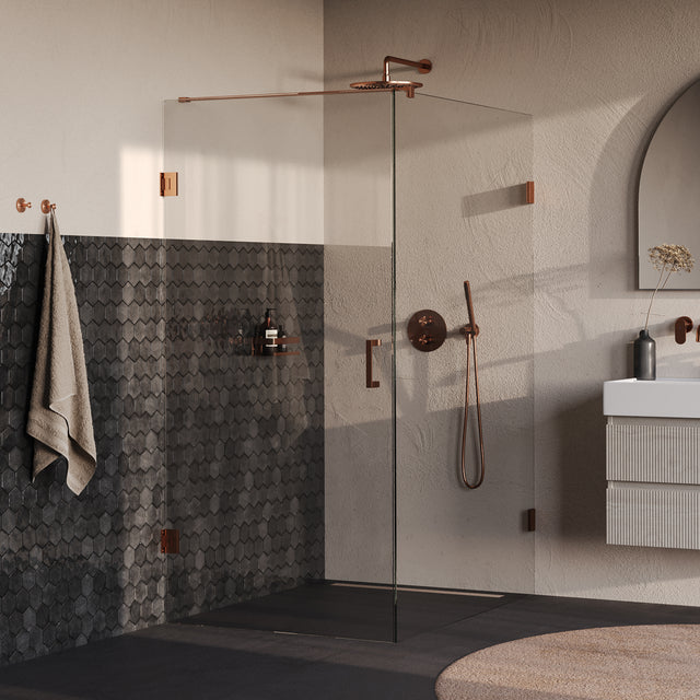 BRAUER Void douchecabine met draaideur helder glas 100x140x200 incl. glascoating PVD koper geborsteld GS-VOC1H100140200GK