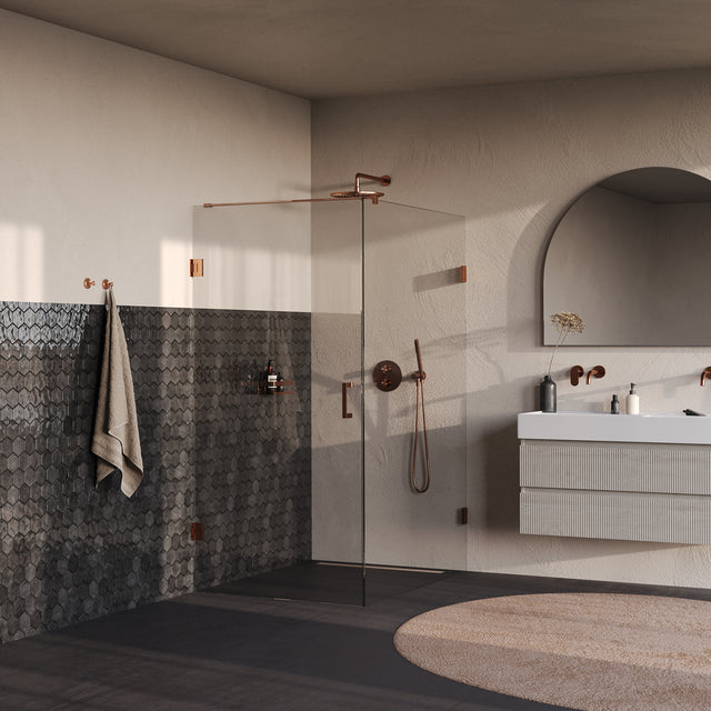 BRAUER Void douchecabine met draaideur helder glas 100x140x200 incl. glascoating PVD koper geborsteld GS-VOC1H100140200GK
