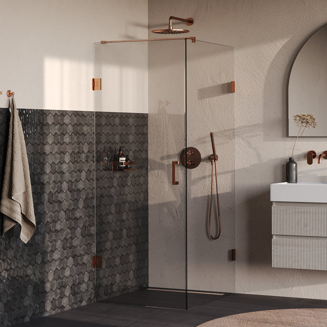 BRAUER Void douchecabine met draaideur helder glas 90x100x200 incl. glascoating PVD koper geborsteld GS-VOC1H90100200GK