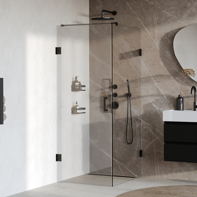 BRAUER Void douchecabine met draaideur helder glas 90x100x200 incl. glascoating mat zwart GS-VOC1H90100200MZ