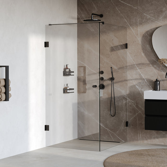 BRAUER Void Carving douchecabine met draaideur helder glas 100x120x200 incl. glascoating mat zwart GS-VOCC1H100120200MZ