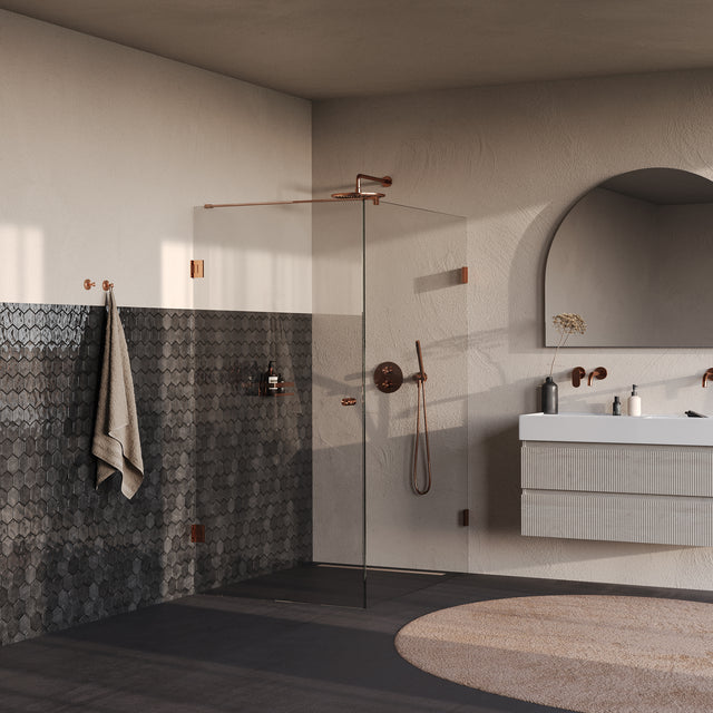 BRAUER Void Carving douchecabine met draaideur helder glas 100x140x200 incl. glascoating PVD koper geborsteld GS-VOCC1H100140200GK