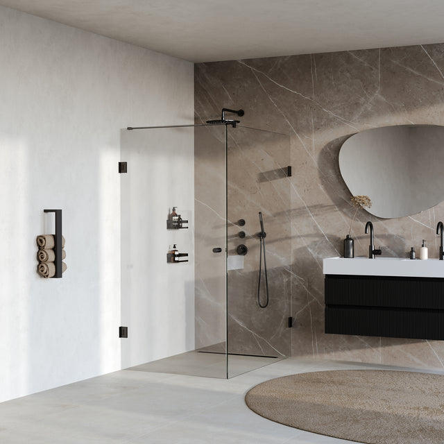 BRAUER Void Carving douchecabine met draaideur helder glas 100x140x200 incl. glascoating mat zwart GS-VOCC1H100140200MZ