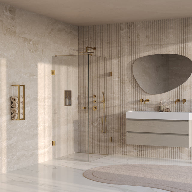 BRAUER Void Carving douchecabine met draaideur helder glas 80x120x200 incl. glascoating PVD goud geborsteld GS-VOCC1H80120200GG