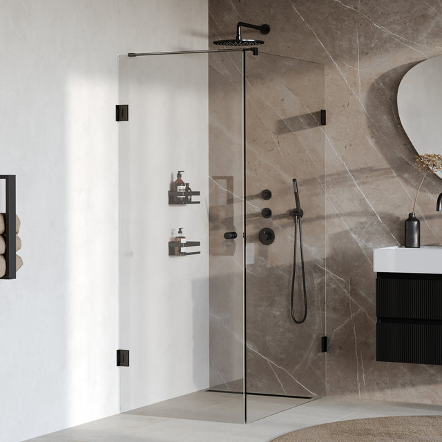 BRAUER Void Carving douchecabine met draaideur helder glas 80x120x200 incl. glascoating mat zwart GS-VOCC1H80120200MZ