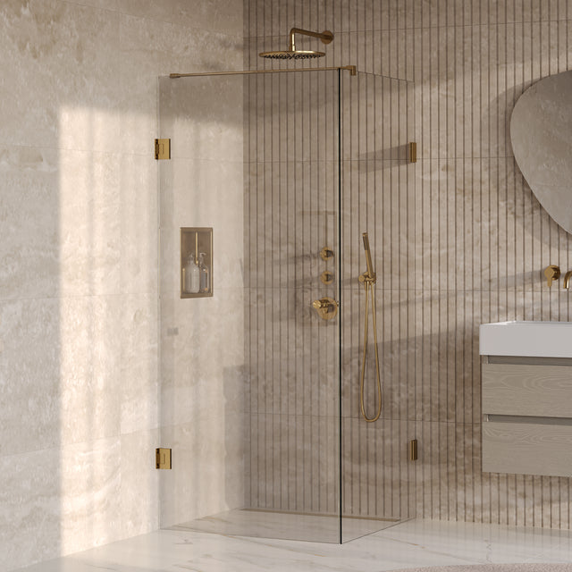 BRAUER Void Carving douchecabine met draaideur helder glas 90x90x200 incl. glascoating PVD goud geborsteld GS-VOCC1H9090200GG