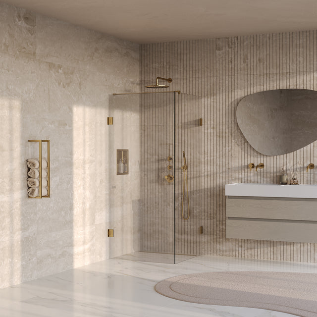 BRAUER Void Carving douchecabine met draaideur helder glas 90x90x200 incl. glascoating PVD goud geborsteld GS-VOCC1H9090200GG