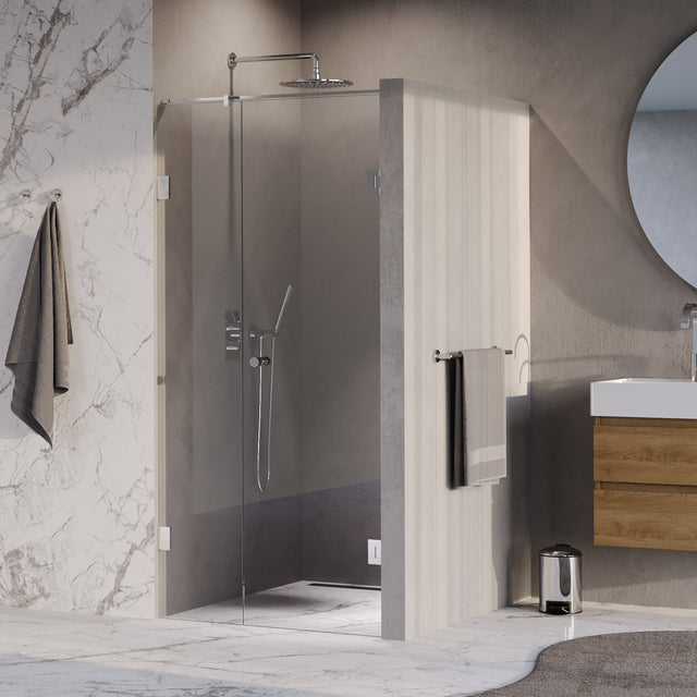 BRAUER Void Carving nisdeur 2-delig helder glas 90x200 omkeerbaar met draaideur 60 aan muur incl. glascoating chroom GS-VOCN2H6030200CE