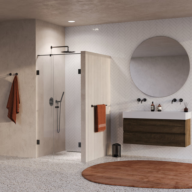 BRAUER Void Carving nisdeur 2-delig helder glas 90x200 omkeerbaar met draaideur 60 aan muur incl. glascoating PVD gunmetal geborsteld GS-VOCN2H6030200GM