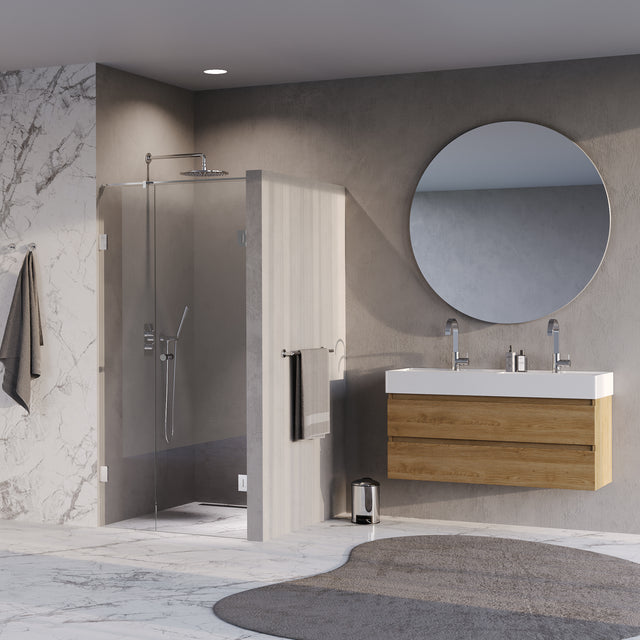 BRAUER Void Carving nisdeur 2-delig helder glas 100x200 omkeerbaar met draaideur 60 aan muur incl. glascoating chroom GS-VOCN2H6040200CE