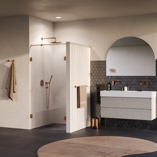 BRAUER Void Carving nisdeur 2-delig helder glas 100x200 omkeerbaar met draaideur 60 aan muur incl. glascoating PVD koper geborsteld GS-VOCN2H6040200GK