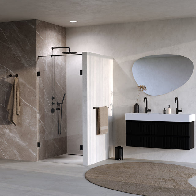 BRAUER Void Carving nisdeur 2-delig helder glas 100x200 omkeerbaar met draaideur 60 aan muur incl. glascoating mat zwart GS-VOCN2H6040200MZ