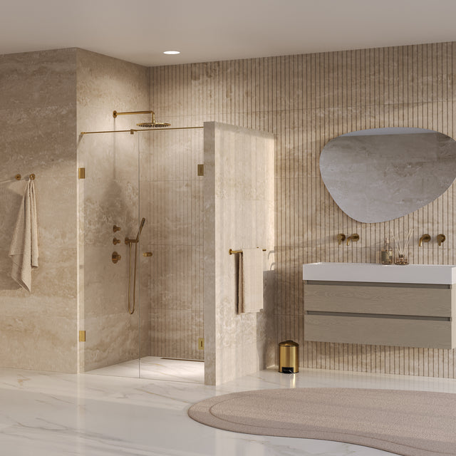 BRAUER Void Carving nisdeur 2-delig helder glas 120x200 omkeerbaar met draaideur 60 aan muur incl. glascoating PVD goud geborsteld GS-VOCN2H6060200GG