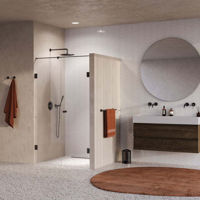 BRAUER Void Carving nisdeur 2-delig helder glas 120x200 omkeerbaar met draaideur 60 aan muur incl. glascoating PVD gunmetal geborsteld GS-VOCN2H6060200GM