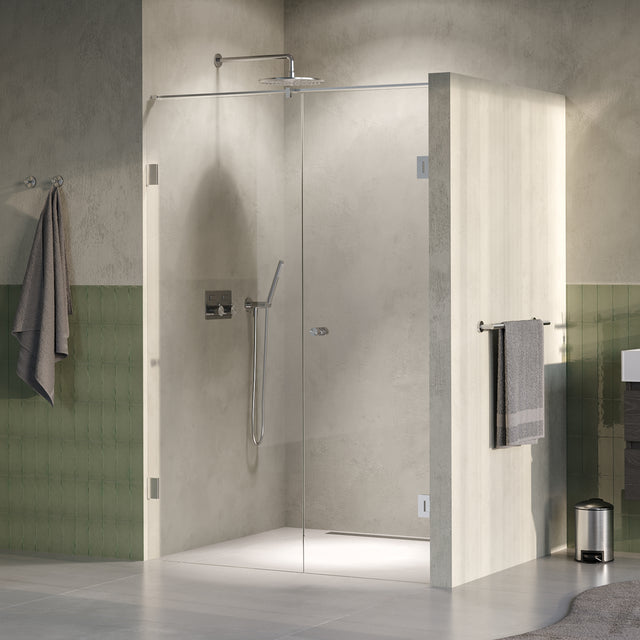 BRAUER Void Carving nisdeur 2-delig helder glas 130x200 omkeerbaar met draaideur 60 aan muur incl. glascoating PVD RVS-kleurig geborsteld GS-VOCN2H6070200NG