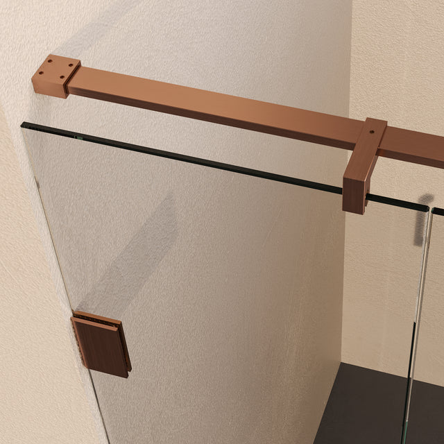 BRAUER Void Carving nisdeur 2-delig helder glas 180x200 omkeerbaar met draaideur 70 aan muur incl. glascoating PVD koper geborsteld GS-VOCN2H70110200GK