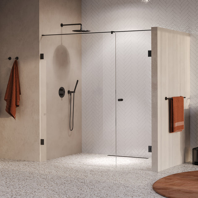 BRAUER Void Carving nisdeur 2-delig helder glas 190x200 omkeerbaar met draaideur 70 aan muur incl. glascoating PVD gunmetal geborsteld GS-VOCN2H70120200GM