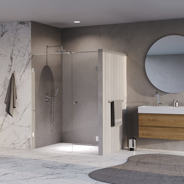 BRAUER Void Carving nisdeur 2-delig helder glas 150x200 omkeerbaar met draaideur 70 aan muur incl. glascoating chroom GS-VOCN2H7080200CE