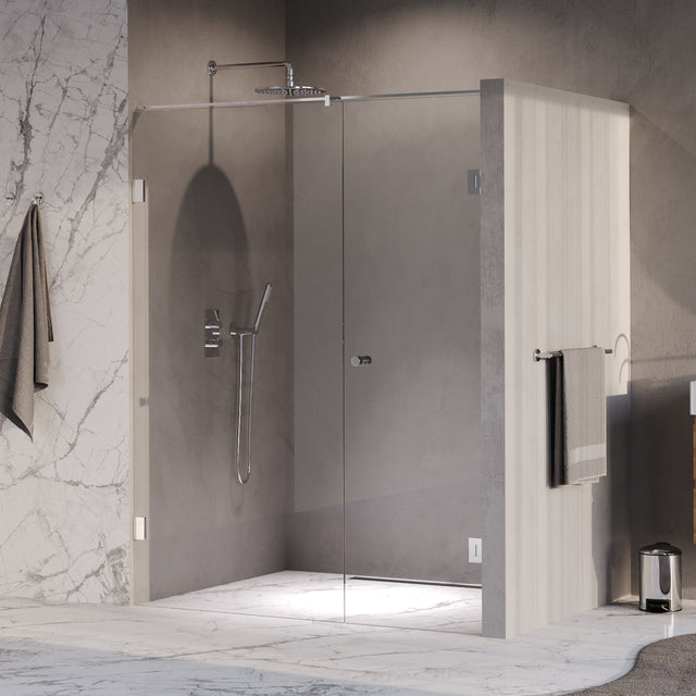 BRAUER Void Carving nisdeur 2-delig helder glas 160x200 omkeerbaar met draaideur 70 aan muur incl. glascoating chroom GS-VOCN2H7090200CE