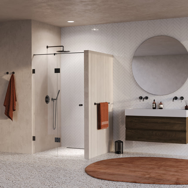 BRAUER Void Carving nisdeur 2-delig helder glas 120x200 omkeerbaar met draaideur 60 aan glas incl. glascoating PVD gunmetal geborsteld GS-VOCN3H6060200GM