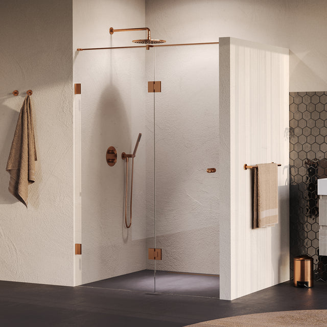 BRAUER Void Carving nisdeur 2-delig helder glas 130x200 omkeerbaar met draaideur 60 aan glas incl. glascoating PVD koper geborsteld GS-VOCN3H6070200GK