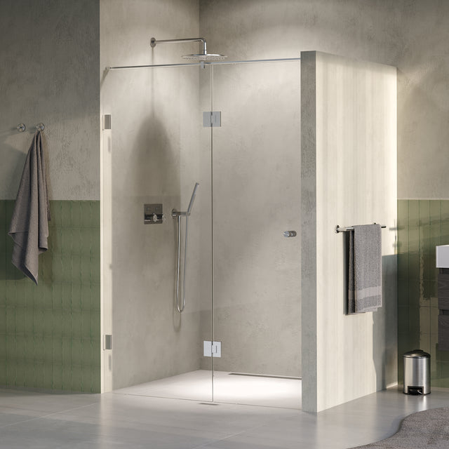 BRAUER Void Carving nisdeur 2-delig helder glas 130x200 omkeerbaar met draaideur 60 aan glas incl. glascoating PVD RVS-kleurig geborsteld GS-VOCN3H6070200NG